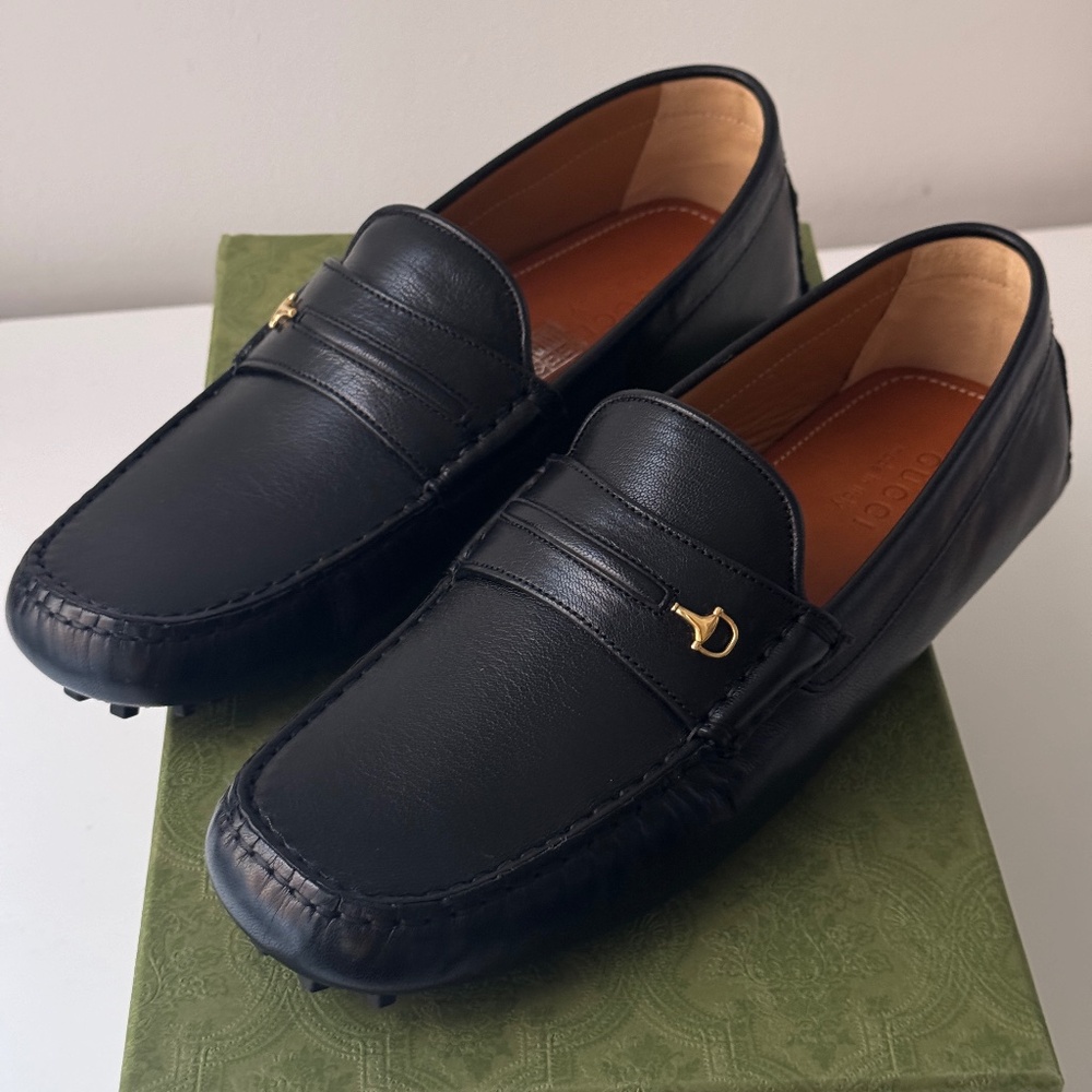Size 9G - Gucci  Horsebit Moccasin driving loafers Leather Black